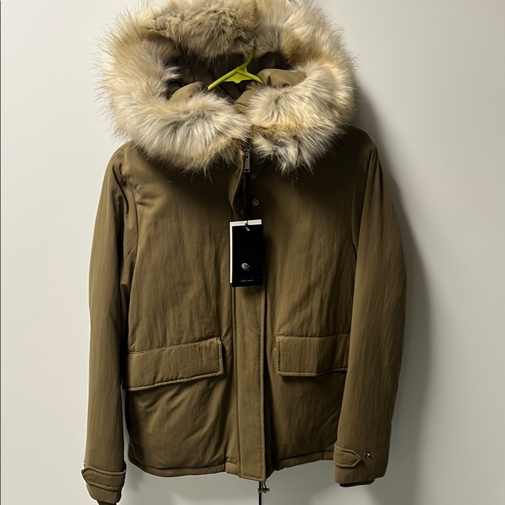 Zara Brown Puffer Jacket with Fur Hood